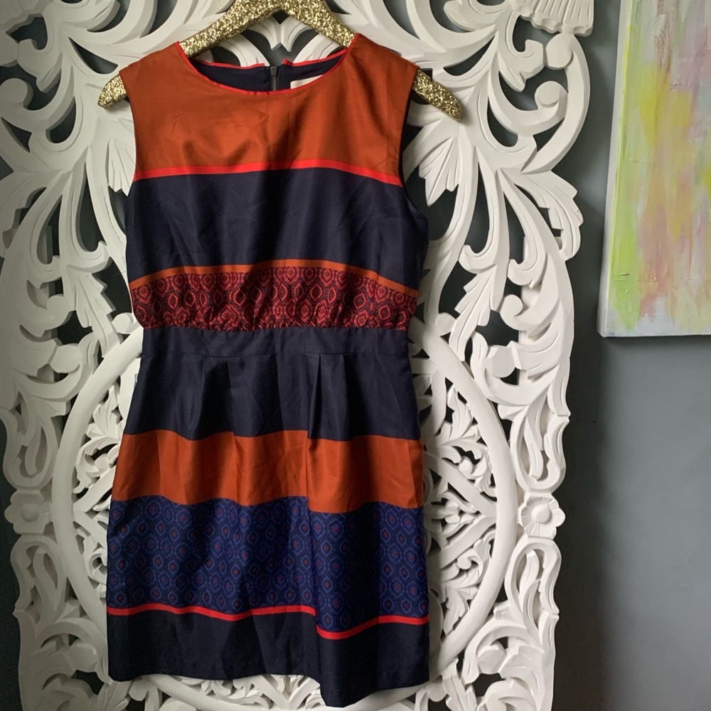 LOFT Navy and Orange Midi Dress